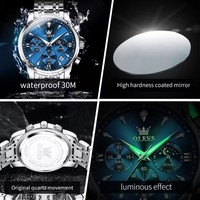 Jam Tangan OLEVS 3639 Quartz Pria Jarum Bercahaya Model Terbaru Tiga Mata Tali Baja Tahan Karat Tahan Air 3ATM Reloj Jam Tangan untuk Pria
