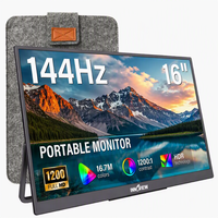 Écran secondaire portable FHD de 16 pouces, 144 Hz, rapport de contraste 1200:1, amélioration HDR, double étui de protection pour les joueurs et les employés de bureau