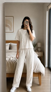 Conjunto de pijama de manga corta para mujer con diseño único, ropa de dormir cómoda y a la moda, top y pantalones a juego en oferta. - Product Image 3