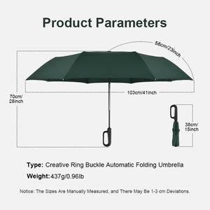 Paraguas Plegable Automático Impermeable de Tela Pongee para Hombre y <span class=keywords><strong>Mujer</strong></span>, con Anillo de Plástico Personalizado, Asa y Logotipo Impreso, para Sol y Lluvia - Product Image 2
