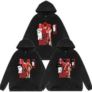 Sweat-shirts à capuche personnalisables en coton lavé, style décontracté, Slam Dunk Kogorou Sakuragi Hanamichi Rukawa, pour femmes et hommes, thème anime - Product Image 1