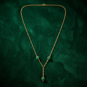 Collier personnalisé plaqué rhodium avec perles de melon vertes, chaîne Y Lariat et chaîne maille trombone, bijoux de luxe pour femme, cadeau quotidien - Product Image 4