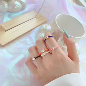 Dylam Trendy Minimalist Design S925 <b>Silver</b> 18K Gold Tiny 5A Cubic Zircon Macaron Candy Color Enamel <b>Adjustable</b> Women <b>Rings</b> - Product Image 2