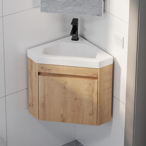 Modern 22 Inch Wall Mounted <strong>Corner</strong> <strong>Bathroom</strong> Vanity with <strong>Sink</strong> Floating Space Saving <strong>Corner</strong> <strong>Bathroom</strong> <strong>Cabinet</strong> with Resin Basin - Product Image 1