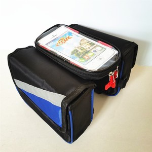 <b>Bicycle</b> Handlebar Bag With Touch Screen Phone Pocket Large Capacity Front <b>Frame</b> Mounting Blue Gray Black Red - Product Image 1