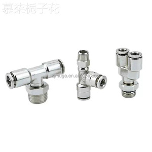 Té pneumatique en forme de T en laiton métallique <span class=keywords><strong>PB</strong></span> Joint à filetage moyen Raccords de tuyau d'air rapide plaqués nickel à une touche Connecteur de tube enfichable - Product Image 6