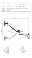 Support de bras de moniteur unique blanc réglable Angle d'inclinaison de 90 degrés Nouveau support d'ordinateur à ressort à gaz avec bras oscillant