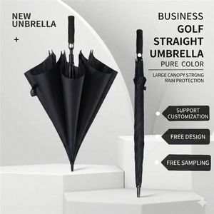 Parapluie de golf classique à ouverture entièrement automatique personnalisé, pliable en trois sections, en fibre de verre, avec manche droit et long. - Product Image 1