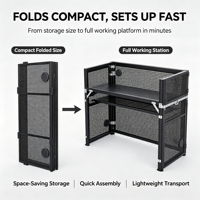 Table de DJ pliable et illuminée par LED, portable, avec plateau pour platine DJ, revêtement en métal et tissu, pour discothèque, bar, événements, cadeaux promotionnels