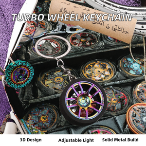 Al por mayor JS Creative Llavero de aleación con forma de rueda de coche de dibujos animados, tipo mosquetón, de metal turbo, con luz regulable y logotipo láser personalizado, popular - Product Image 2