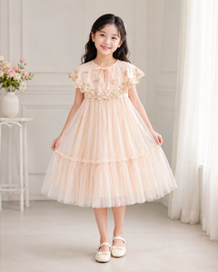 Robe de cérémonie chic pour filles avec cape amovible, motif floral, pour mariages - Product Image 1