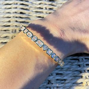 Unisex Geometric <b>Rainbow</b> Zircon Open Cuff <b>Bracelet</b> Colorful Gemstone Inlaid Adjustable Fashion Bangle Gold/Silver Plated Claw - Product Image 6