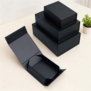 Caja de embalaje magnética plegable de una pieza, negra, personalizada, en forma de libro, resistente a arañazos, mate, para regalo. - Product Image 4