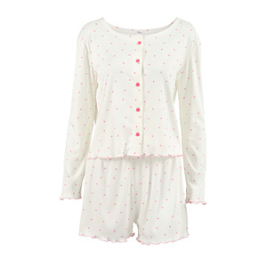 Pyjama et vêtements de détente pour femmes SMOOTH, imprimé cœur, tricoté, doux et confortable, manches longues, shorts - Product Image 5