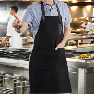 Delantal Ajustable de Sarga para Camarero/Chef con Múltiples Bolsillos, Delantal de Cocina de Alta Calidad de Polialgodón Negro para Restaurante - Product Image 2