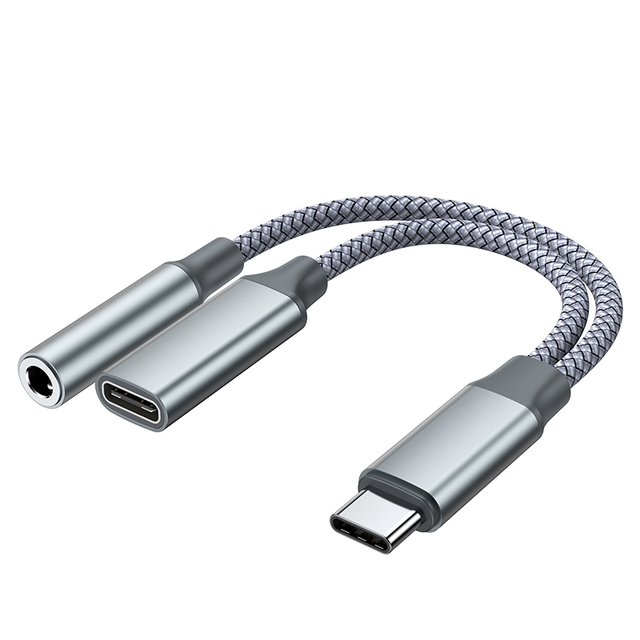 USB C to 3.5mm Headphone and Charger Adapter 2-in-1 USB Type C to Aux Audio Jack Adapter with PD 60W Fast Charging Dongle Cable
