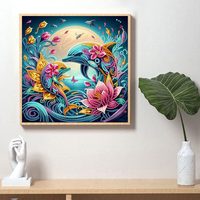 Kit de Peinture Diamant 5D à Broderie Partielle Dauphin Marin Lotus Floral 30*30CM Décoration Artisanale DIY en Strass