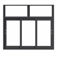 Ventanas Corredizas de Aluminio Compuesto Color Carbón Oscuro Personalizadas, Panel Superior Fijo, 3 Paneles Inferiores Corredizos