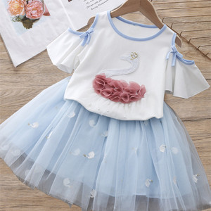 Ensembles de vêtements pour bébé fille, t-shirt brodé avec motif cygne et jupe tutu, tenues deux pièces, ensembles de vêtements pour enfants, boutique - Product Image 2
