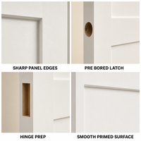 Porte Shaker à 5 panneaux, blanc apprêté, en MDF lisse, à 90 degrés, avec cadre en pin FJ, épaisseur 1, 3 ou 4 pouces