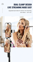 Kit de vlogging pour iPhone/Android, trépied à selfie en alliage d'aluminium à 5 pieds de 66,7 pouces, lumière d'appoint, microphone sans fil, télécommande, rotation à 360 degrés
