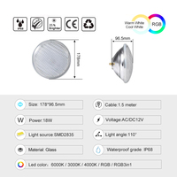 Lampes de piscine immergées LED RGB IP68 étanches en verre de conception populaire 18W 24W Par 56 encastrables dans le sol, à intensité variable, certifiées CE