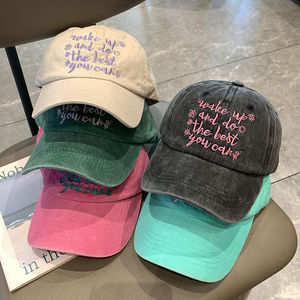 Gorra de Béisbol Bordada con Letras Estilo Coreano para Mujer, Gorra Americana Retro Desgastada con Visera de Pico de Pato, Sombrero de Sol de Verano para Hombre - Product Image 1