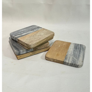 Posavasos cuadrados creativos de madera y mármol para té, café y bebidas, juego de posavasos de mármol y madera para bar, hogar, precio al por mayor. - Product Image 5