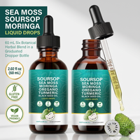 Gouttes liquides de Sea Moss, Soursop et Moringa 60ml, Complément Herbal 6 en 1, OEM ODM Marque Privée