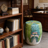 Tabouret de jardin en céramique peint à la main, motif Bok Choy, en porcelaine chinoise Famille Rose, siège de jardin vintage vert en céramique