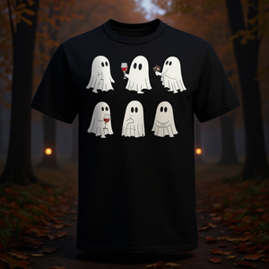Camiseta con estampado digital de manga corta y cuello redondo para adulto unisex, con diseño de fantasma de Halloween y copa de vino, con encaje lindo y espeluznante - Product Image 3