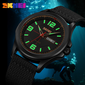 Skmei Men's Quartz Watch Black Nylon Strap Luminous Waterproof Date Week Display Diver Style Analog Wristwatch - Product Image 1