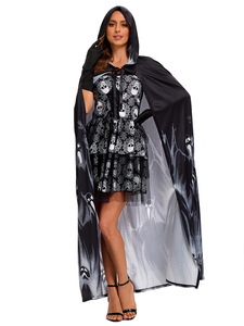 Mantello con Cappuccio Nero Gotico Medievale per <span class=keywords><strong>Donna</strong></span>, Stampa Scheletro, per Halloween, Cosplay TV e Film, Spettacoli Teatrali - Product Image 4