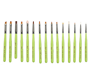 Lot de 12 pinceaux à ongles en poils synthétiques vert fruit, manche en plastique, pinceaux liner multi-formes - Product Image 1