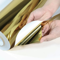 Vinilo Autoadhesivo PET Metálico Dorado Espejo, Rollo de Vinilo de Alto Brillo, Listo para Recortar, Resistente a la Decoloración, Ecológico, Resistente a la Intemperie, Comercial