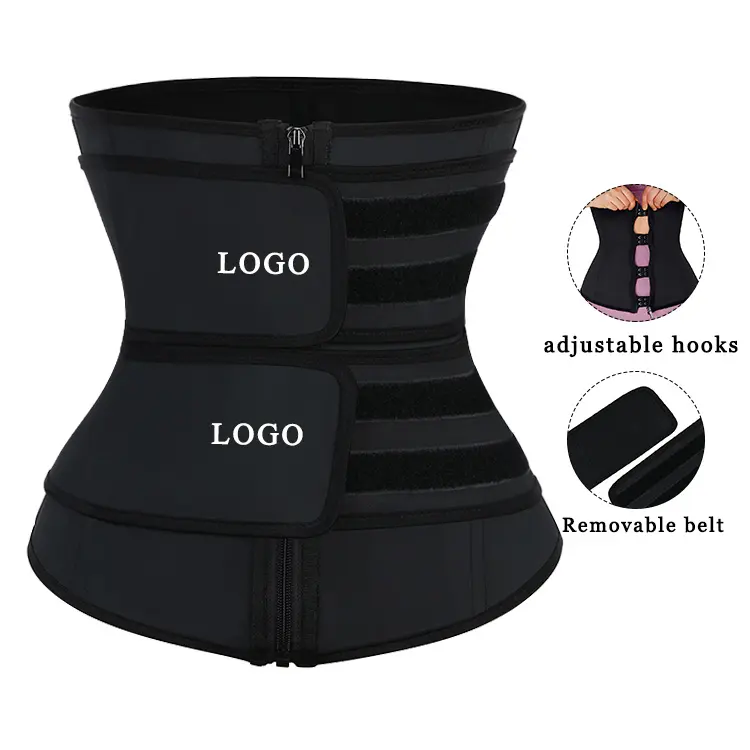 New Print Logo Removable Double Belt Adjustable Hooks Fat Tummy Control Women Slim Body Shaper Latex Waist Trainer