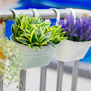 Wall Plant Pot Home Garden Balcony Galvanized Hanging Flower Pot With Removable Hooks Oval Bucket Iron Wall Window Box Plant Pot