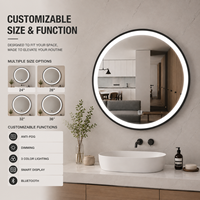 Miroir de salle de bain LED rond intelligent avec cadre en alliage d'aluminium brossé, cadeaux de maquillage pour femmes, fonction intelligente 3 couleurs, anti-buée