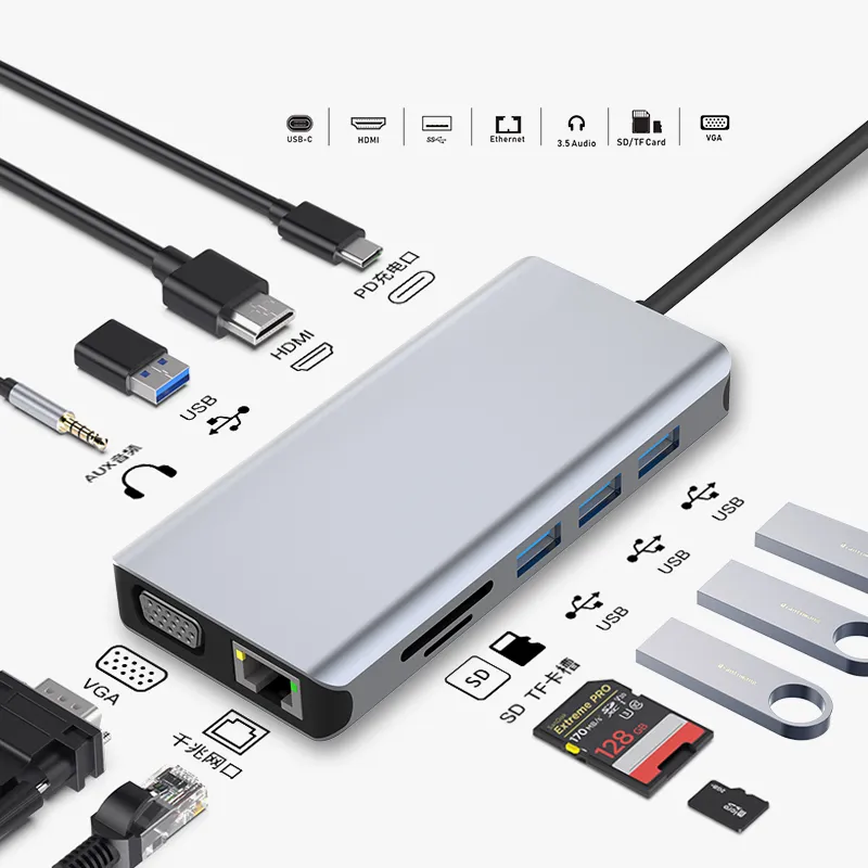 11 In1 Multiport 11-In-1 Hdmi Vga Rj45 11In 1 Adapter 11In1 Usb C Port Type-C Usb-C Hubs Laptop Docking Station For Macbook