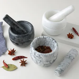 Minicaja de mortero y Mazo para cocina, piedra de mármol blanco, gris y negro natural, venta al por mayor