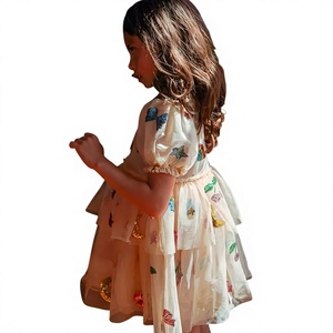 Robe d'été en coton pour filles, style danois, nouvelle collection, mignonne et chic, style princesse, avec sequins, perles et nœuds, manches bouffantes - Product Image 1
