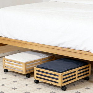 Under <b>Bed</b> Bamboo Storage Box With Wheels 30L-40L Capacity Movable Rectangle Storage Rack For Bedroom Organization - Product Image 1