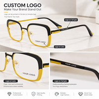 Dernières montures de lunettes colorées pour femmes, charnières à ressort durables, lunettes carrées, montures optiques métalliques avec logo personnalisé