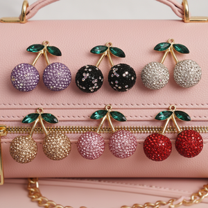 Pendentif porte-clés de Noël en <span class=keywords><strong>argile</strong></span> polymère 3D écologique, motif cerise, avec strass étincelants, pour décoration de sac de fête nuptiale - Product Image 2