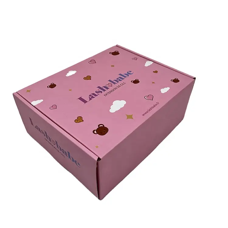 Caixa de papel ondulada rosa colorida reciclável, caixas de envio para roupas, embalagem, caixa de papelão com logotipo personalizado