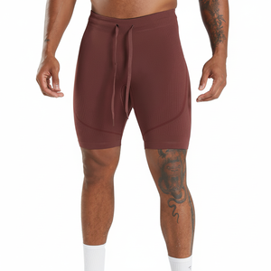 Slim Fit Skinny Men's Ribbed Sports Shorts Customized Designs & Logo Print Yoga Shorts Best Edition Gym <b>Running</b> Short Pants Men - Product Image 1