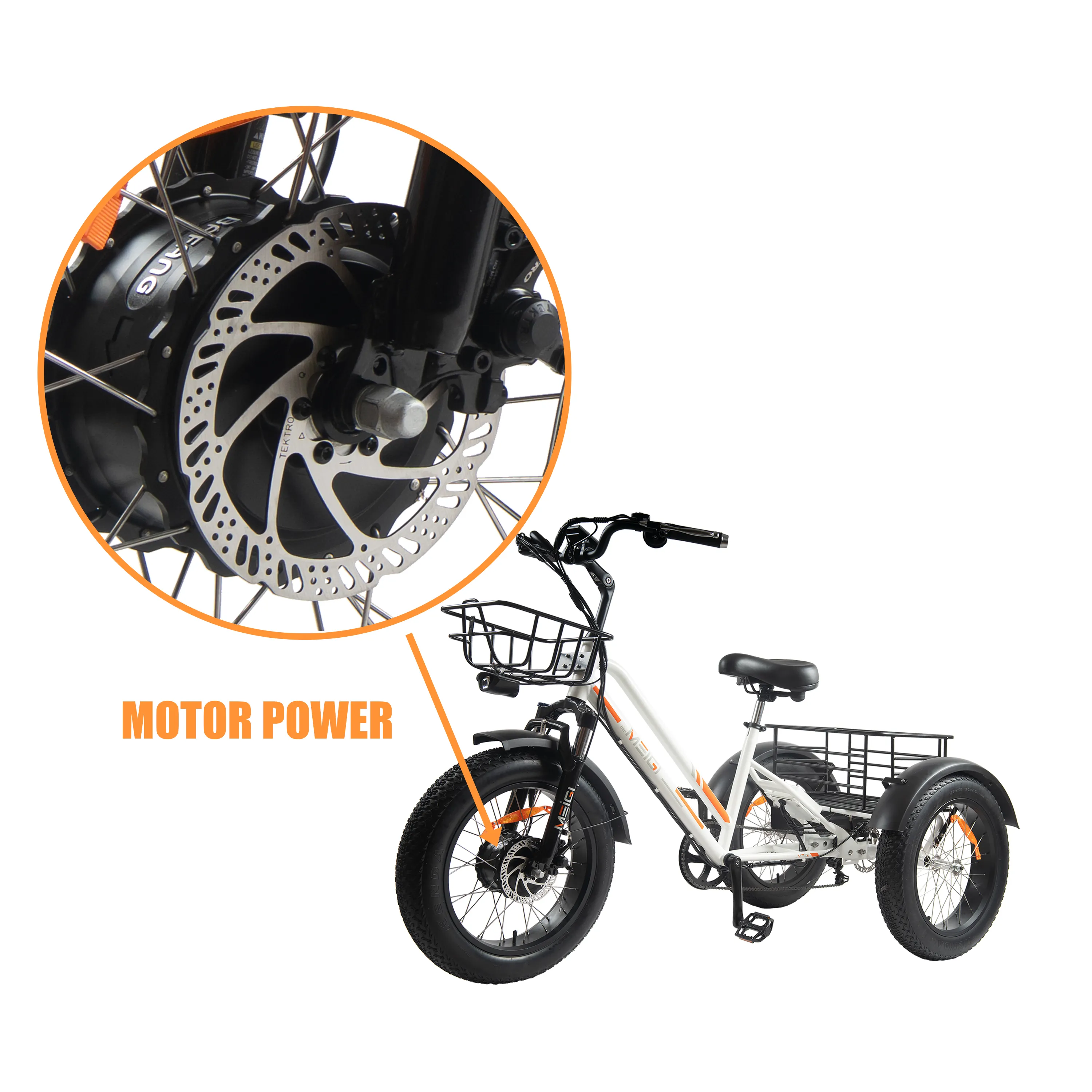 Meigi Usa Stock Ebike Trike 3 Wiel Elektrische Fiets Elektrische Driewieler Voor Levering Vracht Met 750W Bafang Motor