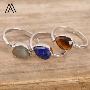 Goutte d'eau <span class=keywords><strong>cristal</strong></span> bagues guérison pierre précieuse naturelle perle à facettes Cabochons <span class=keywords><strong>bague</strong></span> en argent bijoux de mariage dame cadeau - Product Image 4
