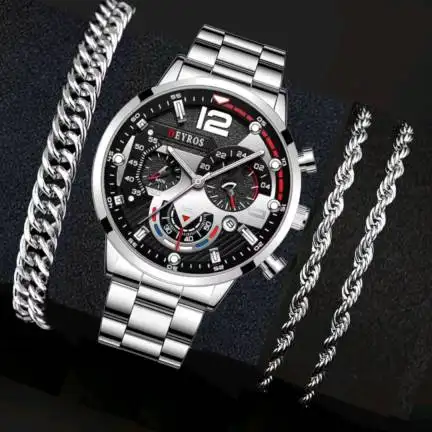 Reloj de pulsera de acero inoxidable para hombre, cronógrafo de cuarzo, informal, de negocios, FD058, FD058