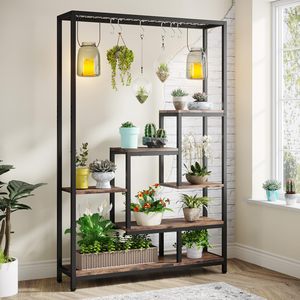 Scaffale Moderno a 5 Livelli per Piante da Interno, Alto 180 cm, Grande Scaffale in Metallo con 6 Ganci a S per Appendere Piante - Product Image 1